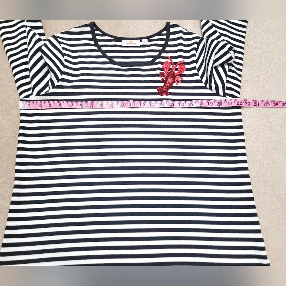 Quacker Factory Lobster Sequin Nautical Striped Top Women Size Large 3/4 Sleeve - Picture 8 of 12